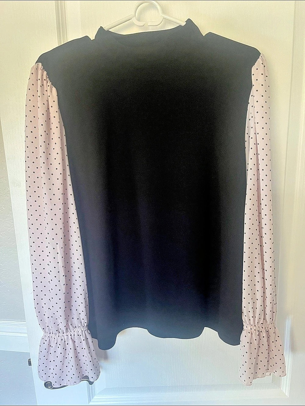 CeCe Polka Dot Blouse in Black & Pink Size XL